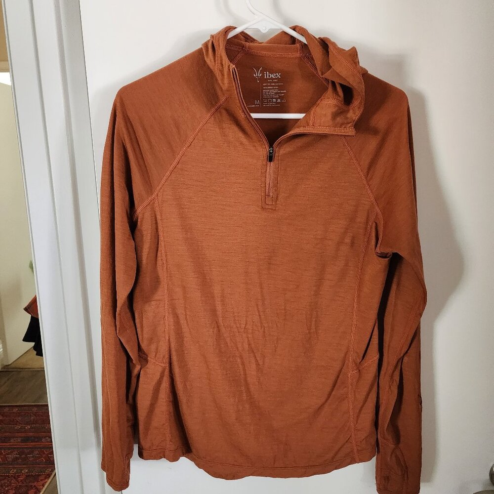 Ibex Indie 100% Merino Wool Quarter Zip Hoodie Women’s Medium Rust